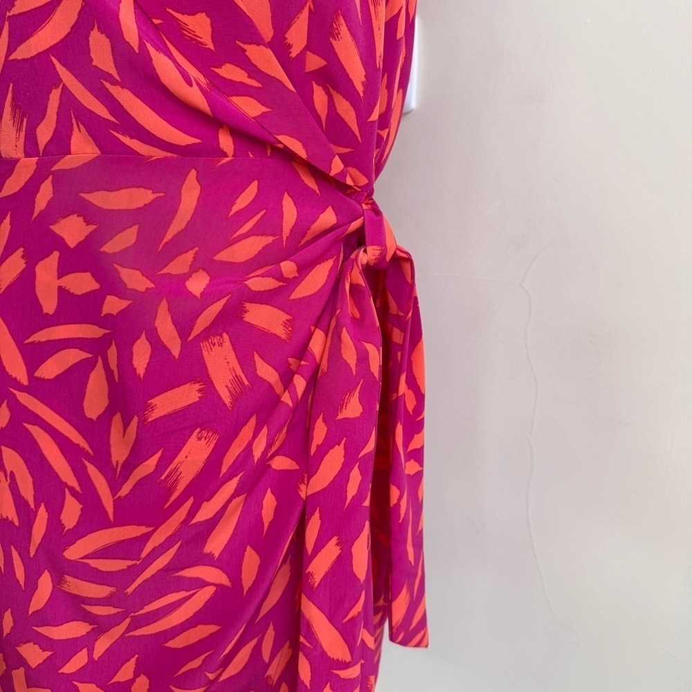 Fortune + Ivy Bright Pink Orange Sleeveless Faux Wrap Women Size M Knee Length - Picture 5 of 14